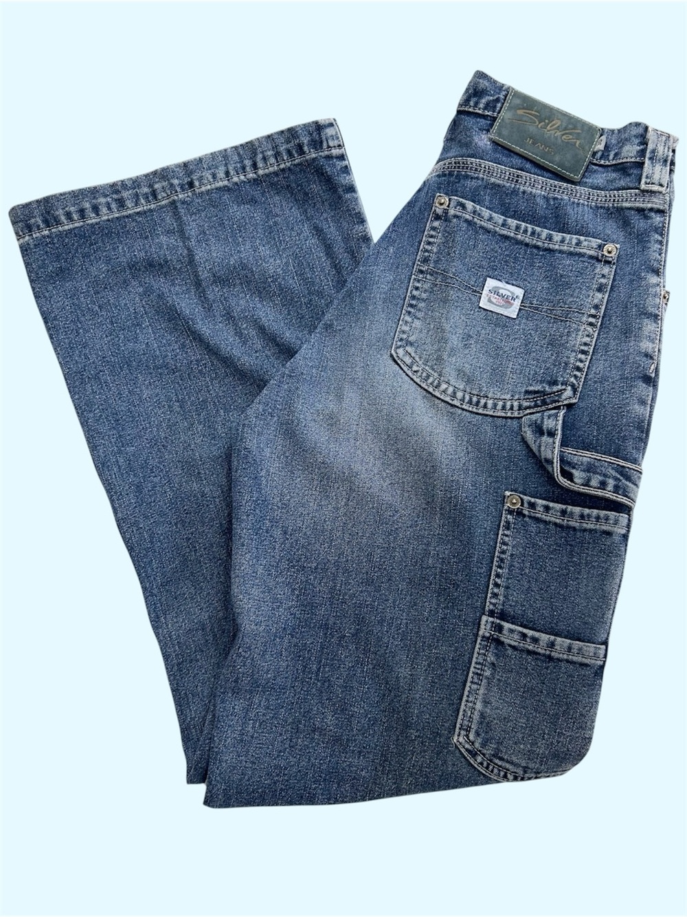 Vintage 90s Y2K Silver Jeans 30x31 Baggy Wide Leg Cargo Carpenter Made in Canada